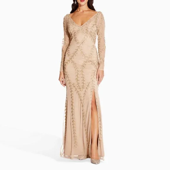 Adrianna Papell Beaded Evening Gown - Champagne/Gold Adrianna Papell Beaded Evening Gown - Champagne/Gold